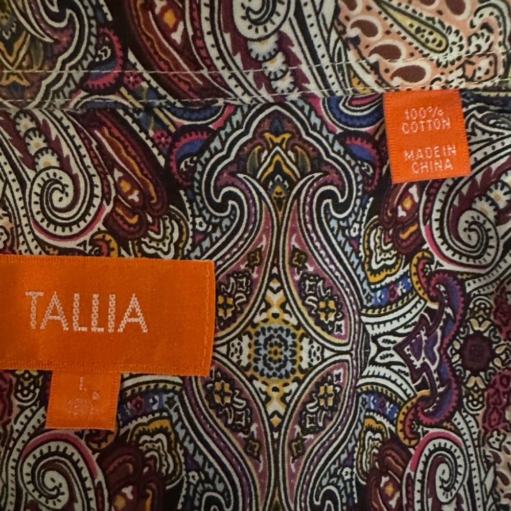 Tallia paisley Long Sleeve Shirt Large 16.5 Gently worn 100% cotton 24" armpits - Picture 4 of 4